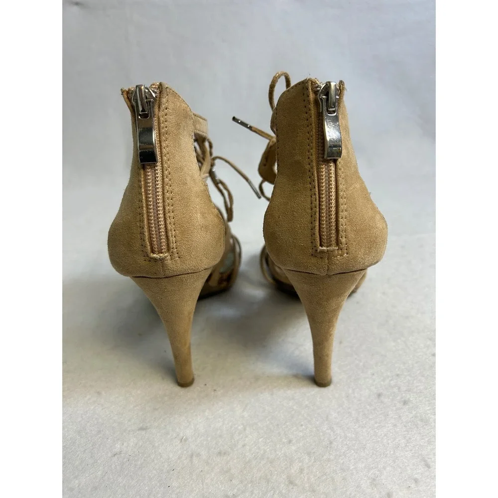 Boho Chic a.n.a Women 7.5M Tan Strappy Snakeskin Gladiator Lace Up Stiletto Heel - Picture 8 of 9